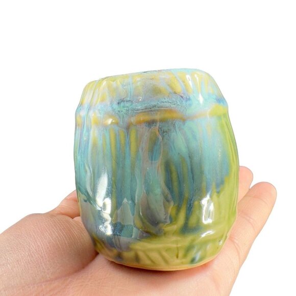 Vintage Majolica Style Pottery Green Elephant Vase Planter Drip Glaze Ceramic - Picture 7 of 15